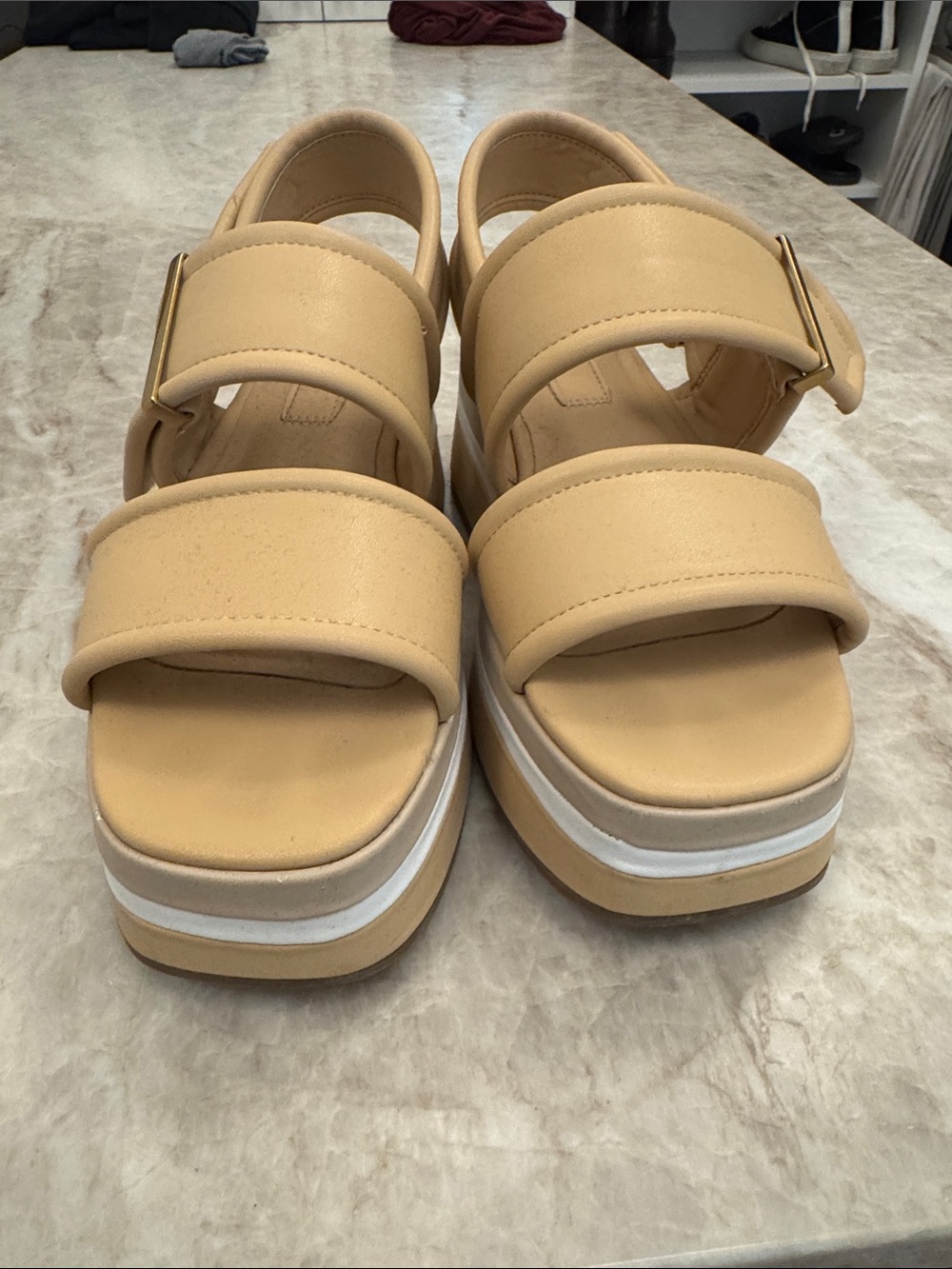 Franco Sarto Tan Platform Strap Sandals with White Midsole